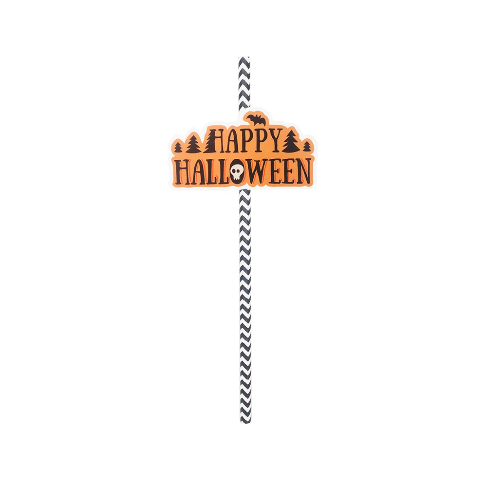 24pcs/10pcs HAPPY HALLOWEEN Straw Scary Funny Paper Disposable Straws Drinking Straws Party Props Supplies For Bar Cafe