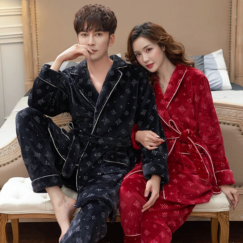 Зимние пижамы для женщин с длинным рукавом кимоно топ Pijama Mujer фланелевая Домашняя одежда качественная пара зимние пижамы для пар пижамы для взрослых