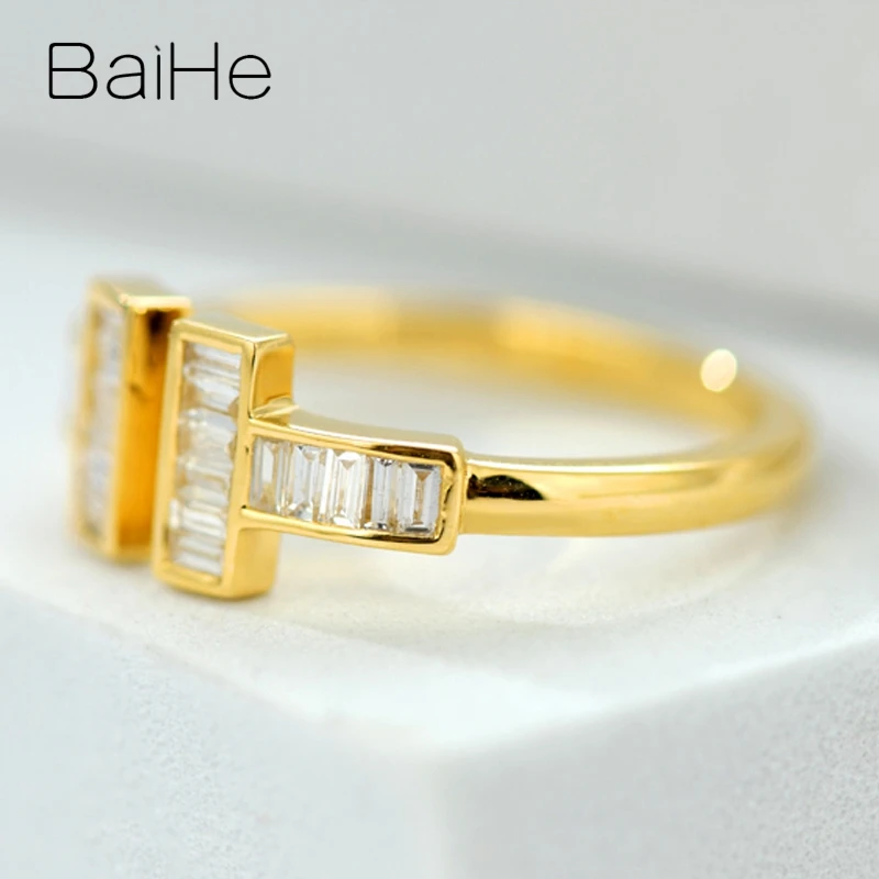 BAIHE Solid 14K желтое золото 0.25CT Сертифицированный H/SI натуральные Алмазы обручальные женские классические ювелирные украшения Подарочное кольцо