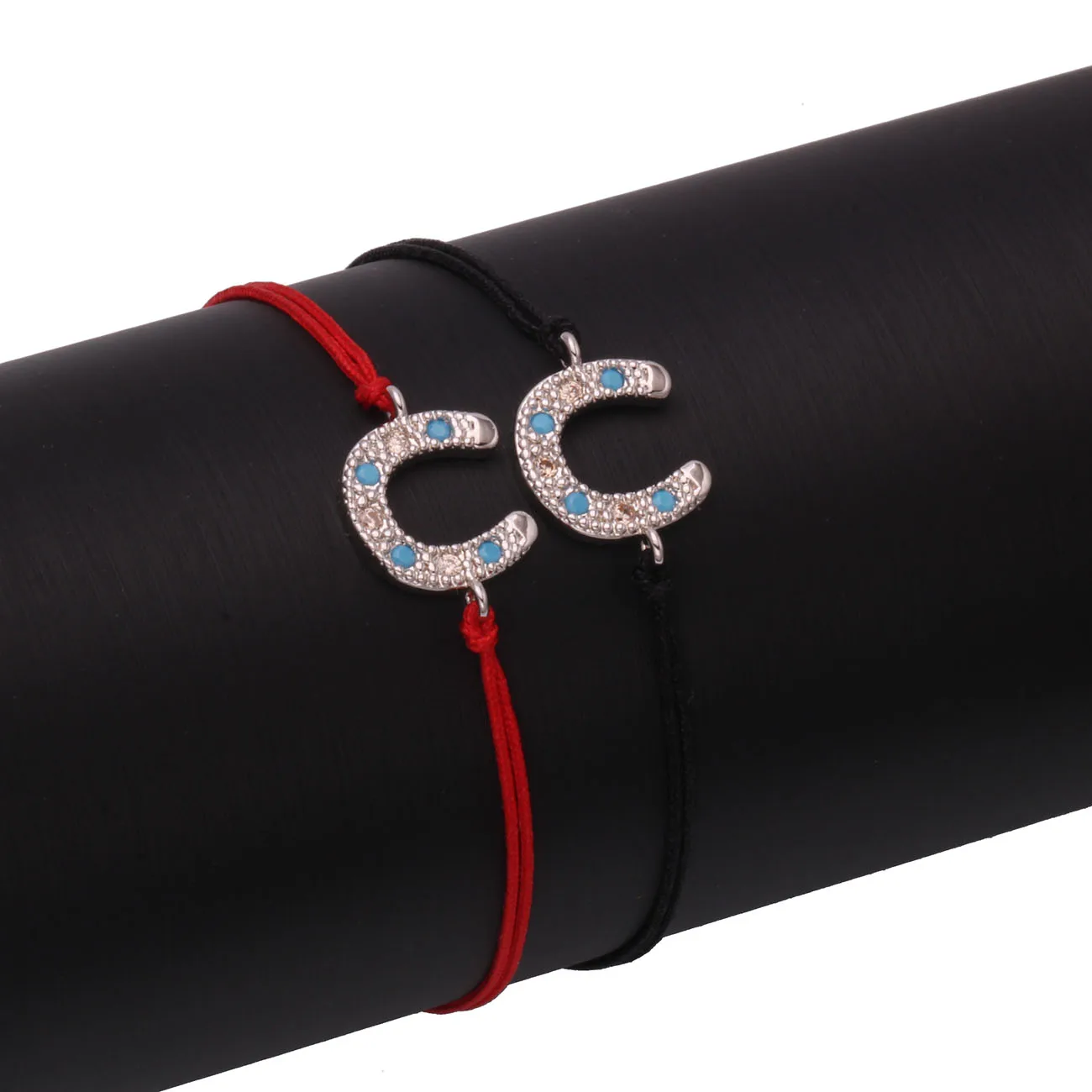 Zirkonia Kristall Winziges Hufeisen Glücksbringer Armband Damen Herren Rot Schwarz Weiß Grün Gewachste Schnur Messing CZ Geflochtener Schmuck – Detail 15