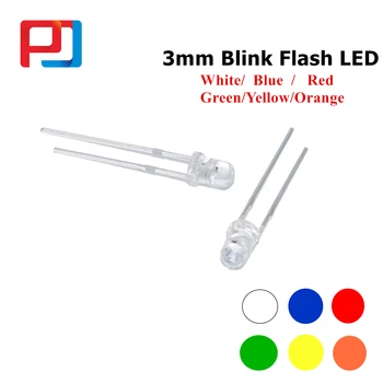 

100pcs 3mm LED Diodes Flash Flashing White/Red/Blue/Green/Yellow/Orange Blinking 2-Pins Clear Intermitente Emitting Diodos F3
