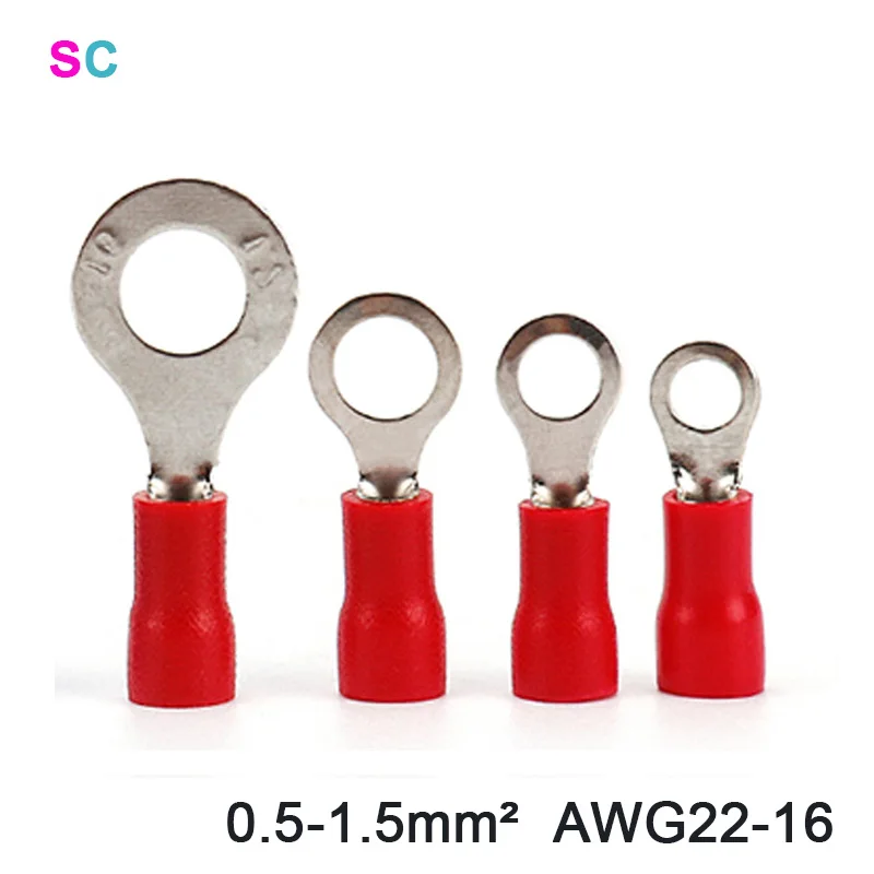 

Terminal Ring Type 100pcs/bag Assorted Insulated Wire Crimp Connector 0.5-6mmÂ² AWG22-10 RV1.25-RV5.5 Pressed Cable Accessories