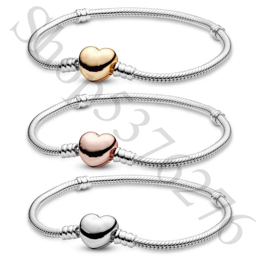

Authentic 925 Sterling Silver Original Moments Signature Heart Europe Bracelet Fit Women Bead Charm Bangle Gift DIY Jewelry