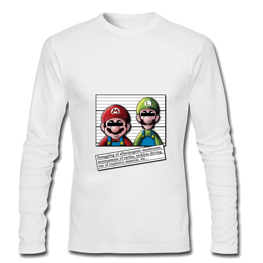 Мужская футболка с принтом Super Mario Bros белая длинным рукавом в стиле хип хоп 100%