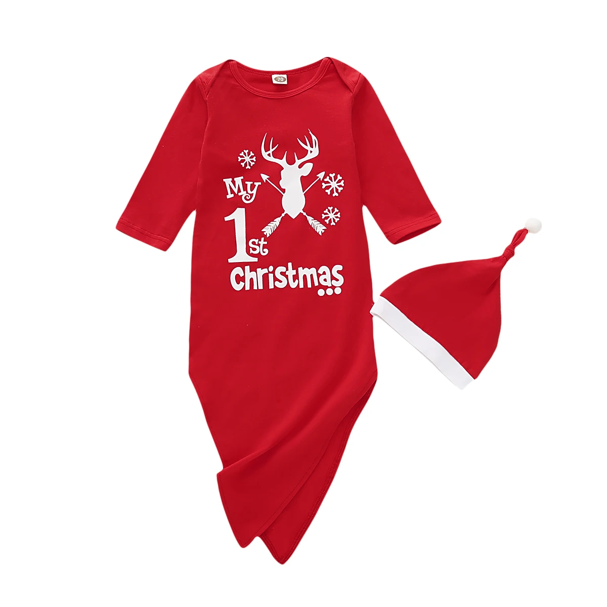 Рождественская хлопковая длинная пеленка с рукавами для новорожденных и маленьких девочек, одеяло для сна + шапочка, 2 предмета
