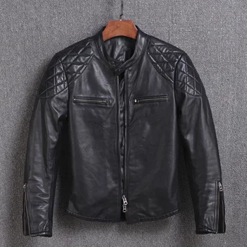 

2020 New Genuine Cow Jacket Leather Men Stand Collar Spring Autumn Coat Cowhide Motorcycle Leather Jackets Y18-19 KJ2313