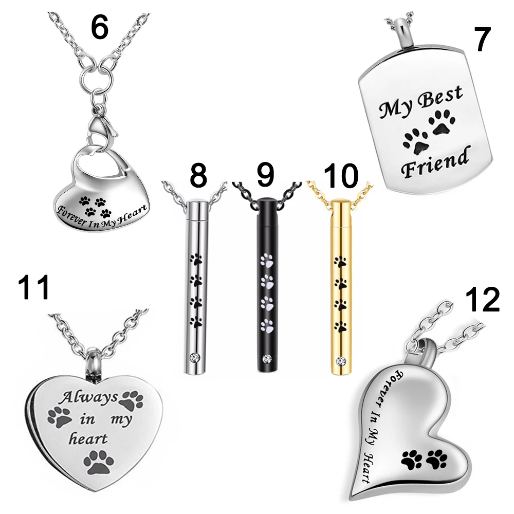 Unisex Stainless Steel Pet,Dog/Cat Jewelry Paw Print Cremation Jewelry Ashes Holder Pet Memorial Urn Necklace For Memory 2