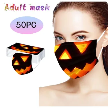 

Adult 10/20/30/50 PC Halloween Printed Breathable Disposable Mask Health Care Fast Shipping Covers Mouths Cotton 3Ply Facemask