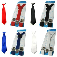 Kids Boys Child Solid Color Ties Necktie Y-Back Elastic Suspender Brace Set