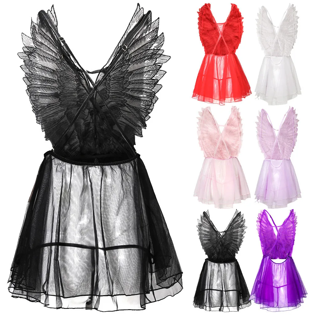 Сексуальное Женское ночное платье с открытой спиной, шифоновое женское платье для сна с большой бабочкой, праздничная одежда, сексуальная ночная рубашка для вечеринки, один размер