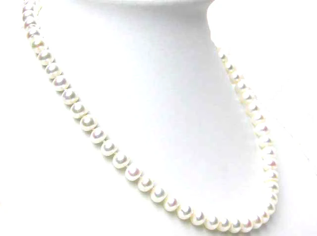 

Qingmos Natural Freshwater White Pearl Necklace for Women with 7-8mm Flat Round Pearl Chokers 17" Jewelry Collier Halskette 1062