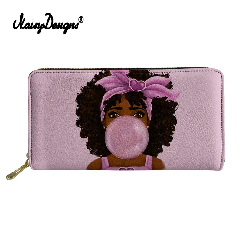 

2020 Customized Leather Long Zipper Women Wallets Afro Art Girl Money Purse Clutch Ladies Wallet PU Handbag Card Coin Holder Bag