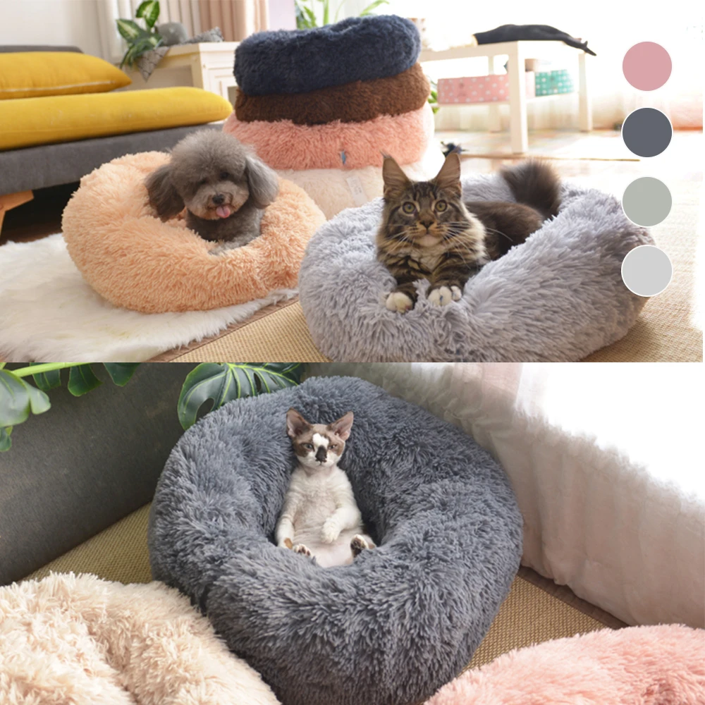 

Cat Bed 40/50/60/70cm Long Plush Pet House for Cats Soft Round Warm Pet Cat Bed Mat Winter Warm Sleeping Cushion Mat Nest