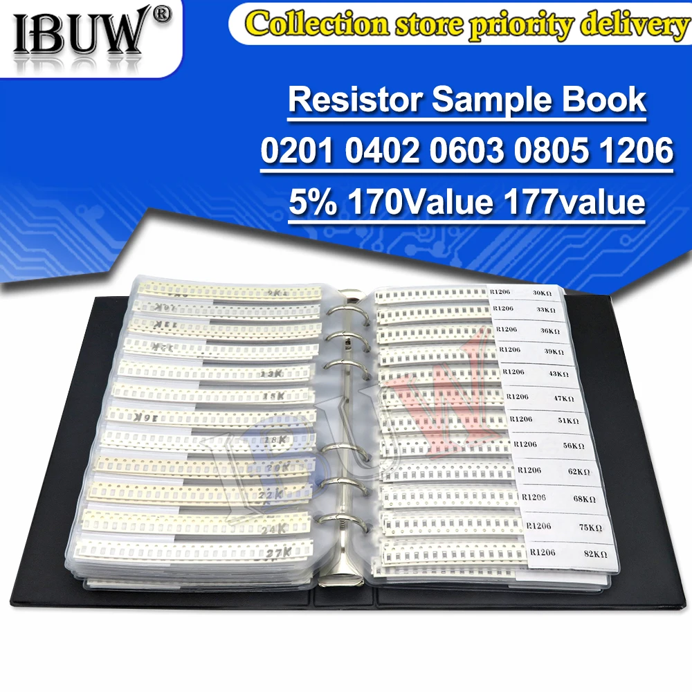 4250 шт. 8500 8850 0201 0402 0603 0805 1206 образец резистора книга ibuw 5% SMD смешанный набор 10K 100K 1K 1R