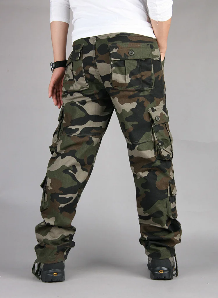 tan cargo pants Men's Camouflage Camo Cargo Pants Casual Multi-pockets Baggy Combat Long Trousers Overall Military Tactical Pants Plus size 44 black cargo pants mens