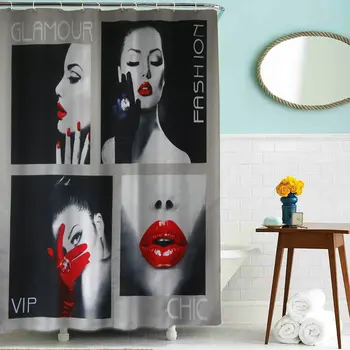 

Sexy Red Lip Women Shower Curtains Waterproof Fabric Bathroom Curtain With 12 Hooks Custom Shower Curtain For Home Decor 180*180