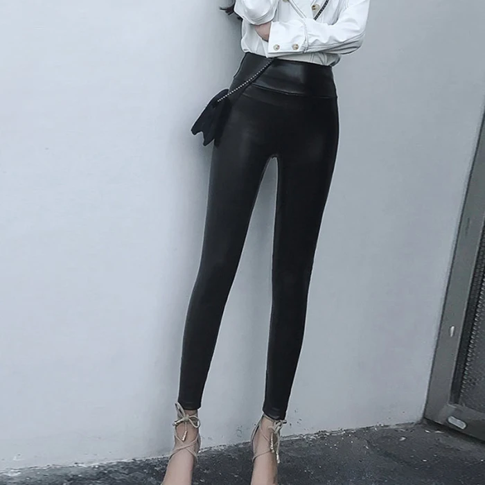 New Arrival Stretch Fit Black Summer PU Leather Shaper High Waist Leggings Pants for Women Autumn Winter Sexy Elastic Trousers