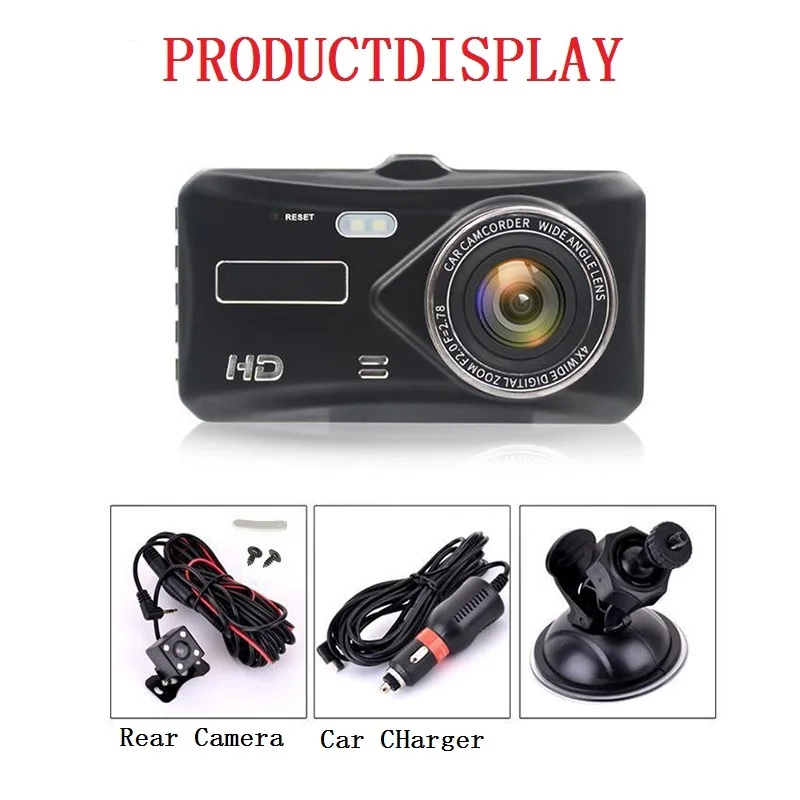 Dash Cam Dual Lens mini Car DVR Full HD 1080P 4" Touch Screen IPS With Backup Rear Camera Registrator Night Vision Video Recorde