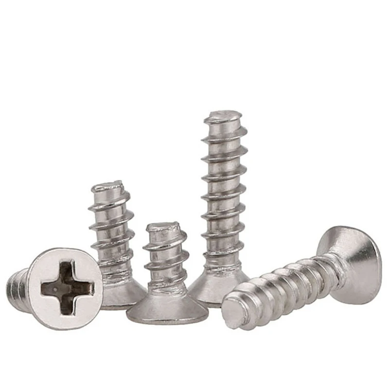 50cs/Lot Self-tapping Screws Cross Recessed Countersunk Head 304 Stainless Steel M1.7 M2 M2.6 M3 M4 Flat Cap Phillips Screw