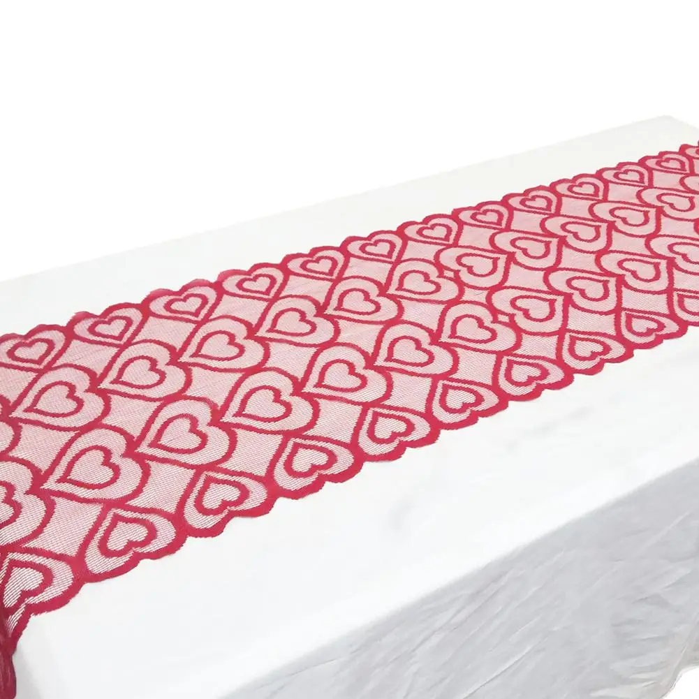 

DishyKooker Christmas Valentine's Day Red Lace Table Flag Heart Linked to Heart Long tablecloth