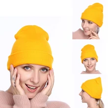 Классические вязаные шапки карамельного цвета, флуоресцентная вязаная шапка для мужчин и женщин, Повседневная шапочка, шапка s, теплая шапка, женская шапочка