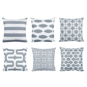 

6 Pcs/Set Geometric Pillowcase Cover Gray Waist Square 45x45Cm Decorative Pillow Cases For Home