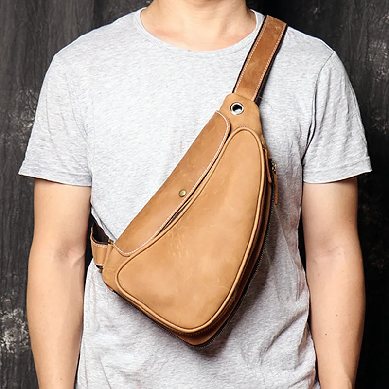 

2022 new top layer leather men's close-fitting chest bag fashion sports chest packs shoulder bag leather diagonal bag