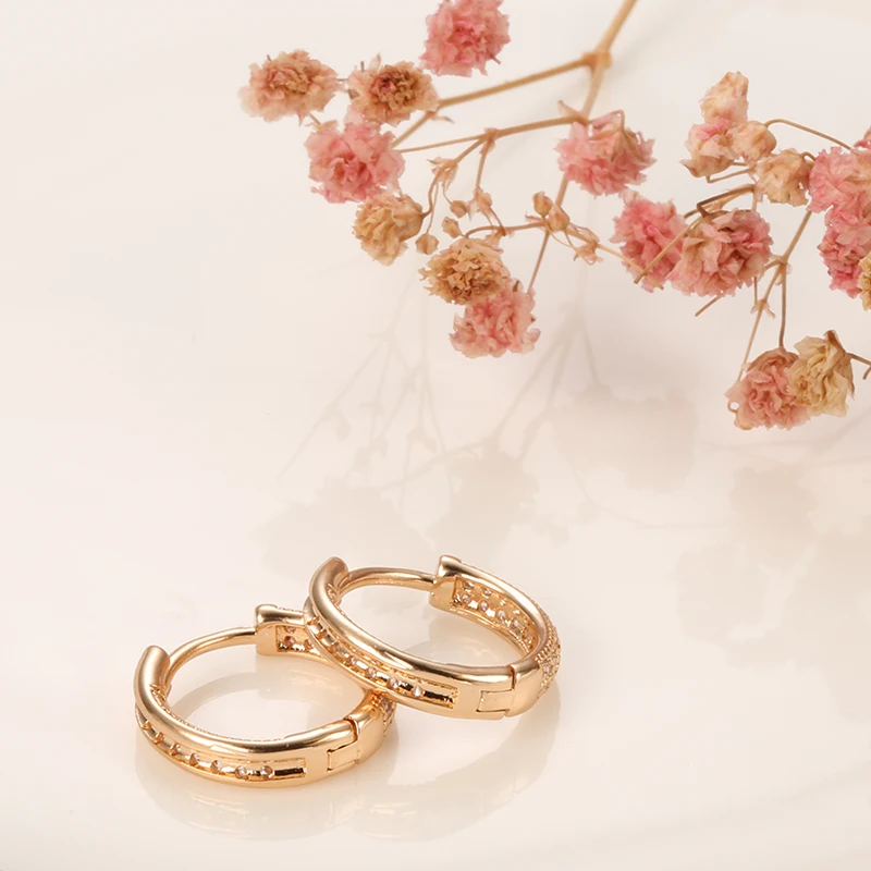 Hoop Earrings JULYDREAM Classic Double Layer Full Zircon 585 Gold Color for Party Wedding