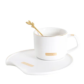 

250ML black and white simple dish coffee cup Nordic style coffee cup dish with handle spoon tea set