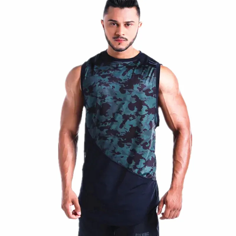 Мужская брендовая одежда камуфляж лоскутное Бодибилдинг мужские майки штаны для бега фитнес без рукавов дышащая рубашка спортивные майки - Цвет: Camouflage 2