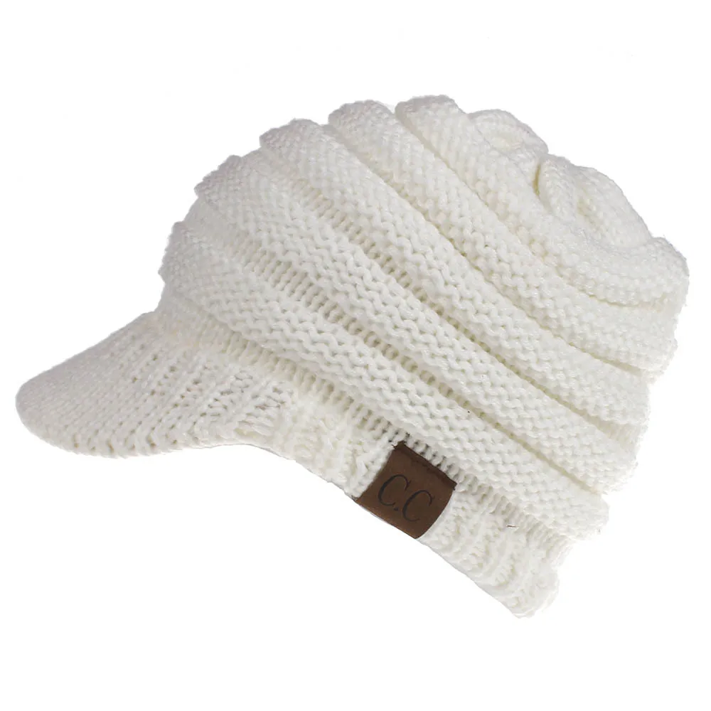 Новинка теплая осенняя и зимняя хлопковая и шерстяная вязаная шапка с козырьком CC label ponytail бейсболка женская шапка с козырьком - Цвет: white