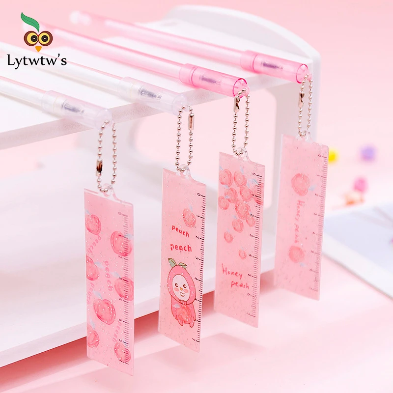 1Pcs Lytwtw's Honey Peach Ruler Pendant Black Ink Gel Pen Promotional Gift Stationery School & Office Supply | Канцтовары для