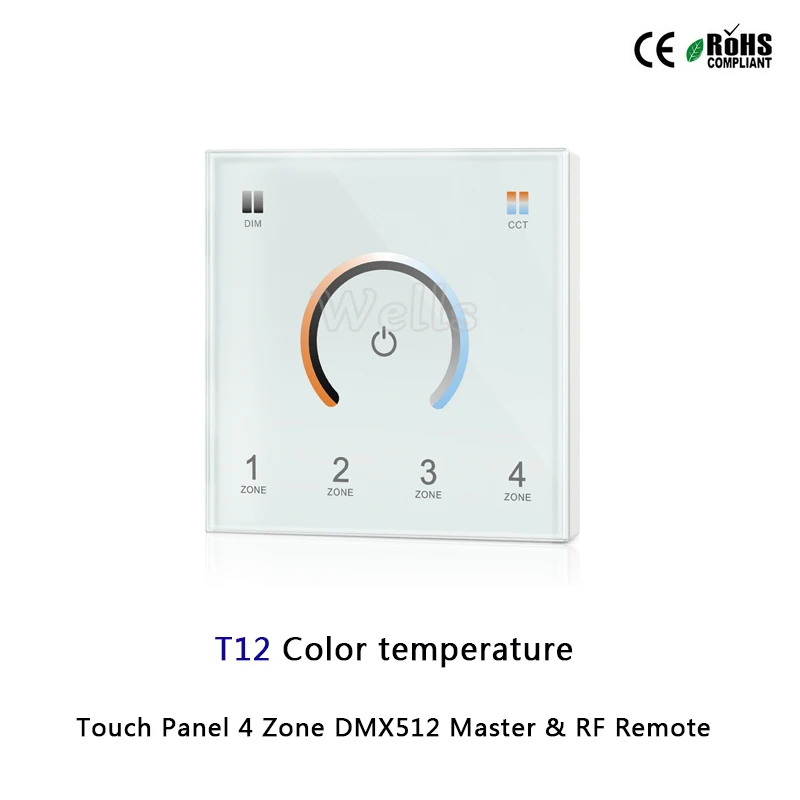 T11/T12/T13/T14 Touch Panel 4 Zone RGB DMX512 Master & RF Remote for single color/color temperature/RGB/RGBW led strip
