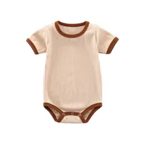 Summer Newborn Baby Romper Ribbed Infant Cotton Short Sleeve Body Suit Boy Girl Claasic Jumpsuits Baby Clothes 0-12M 2