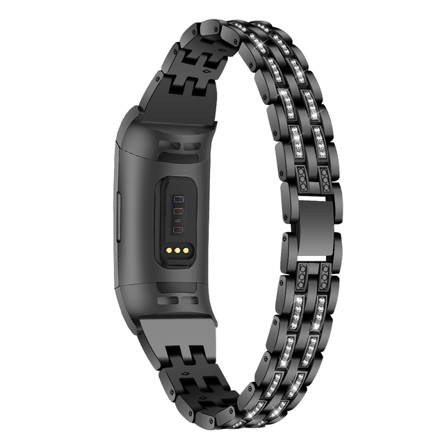 Fitbit Charge 3 five rows of two beads diamond Strap Stainless Steel Metal Wristband Watch Wrist band Strap Bracelet Replace