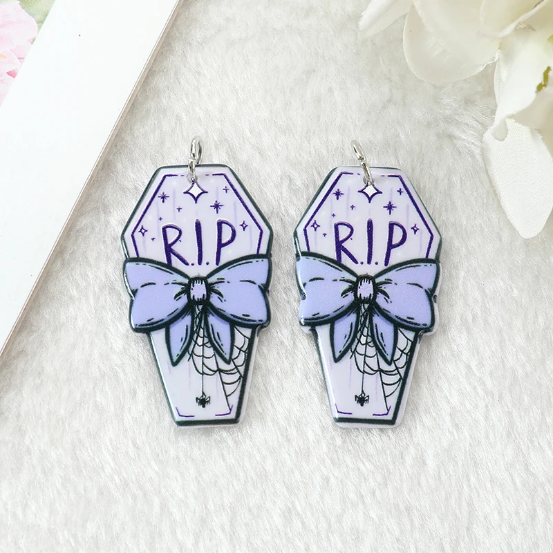 12Pcs Pastel Goth Halloween Charms Coffin Tomb Acrylic Jewlery Findings For  Earring Necklace Diy Making