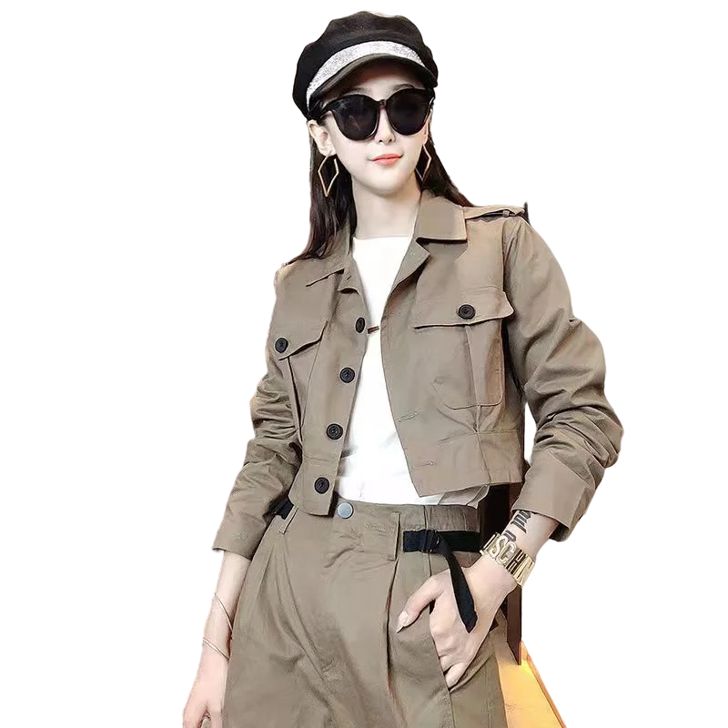 Spring Autumn Two Piece Set Casual Women Sets Turn Down Collar Coat Full Length Pant Plus Size Woman Tracksuit Pieces |