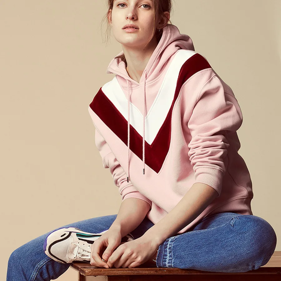 

Women's Sweatshirt Pink Patchwork Drawstring Hooded kawaii Hoodie Pullover
