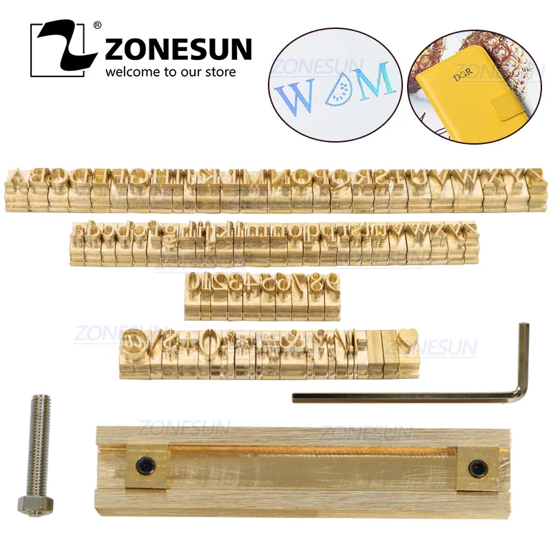 ZONESUN Т-образный слот 52 латунные алфавитные штампы буквы 10 цифр 20 символ кожа штамповка тяга инструмент брендинг Железная машина форма
