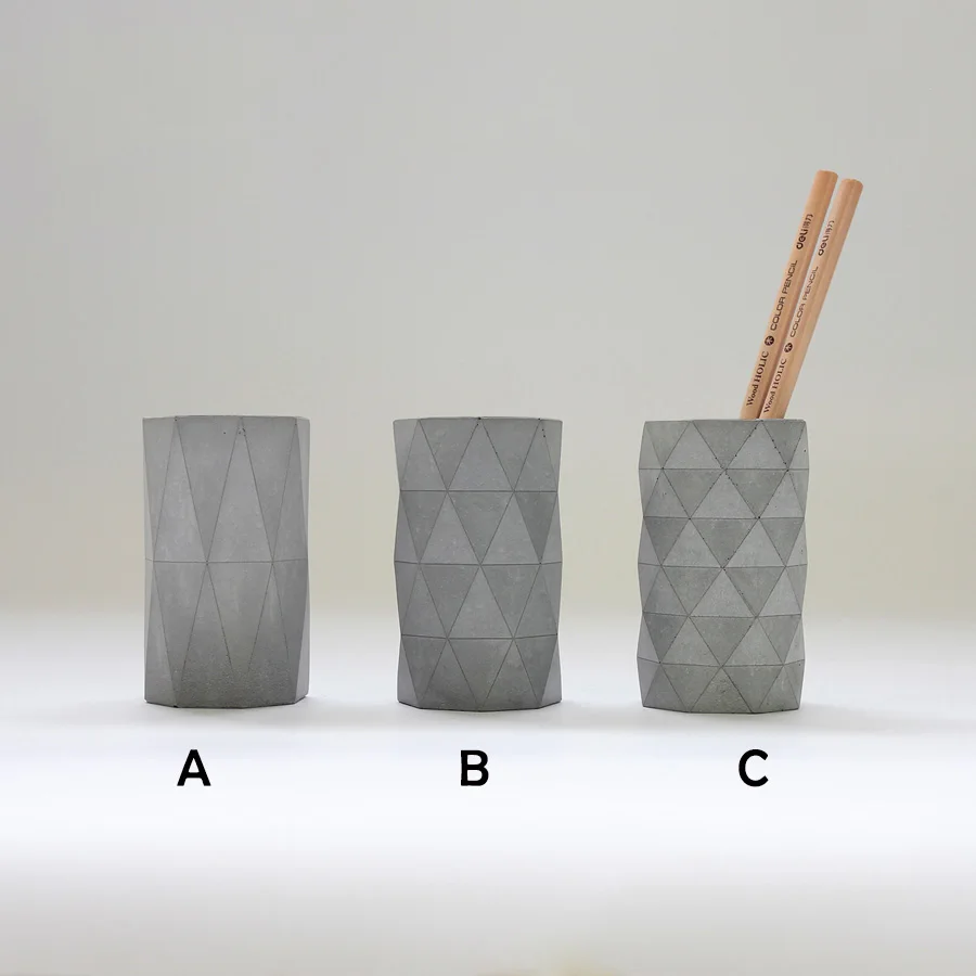 3 геометрических дизайна узоры бетонная ручка держатель силиконовая форма руководство цемент плесень DIY Форма для вазы цветочный горшок плесень - Цвет: C