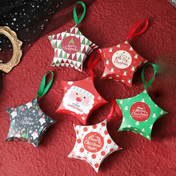 

10pcs Christmas Party Gift Box Christmas Star Tree Decoration Party Paper Favour Candy Gift Boxes For 2021 New Year