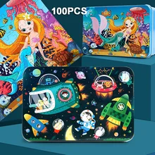 Puzzle en bois pour bébé, 100 pièces, Animal de dessin animé, jouets d'apprentissage éducatifs pour enfant fille