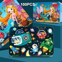Quebra cabeças de madeira para bebês, 100 peças, desenho de animal, brinquedo educacional para aprendizagem precoce, brinquedos para crianças, meninas