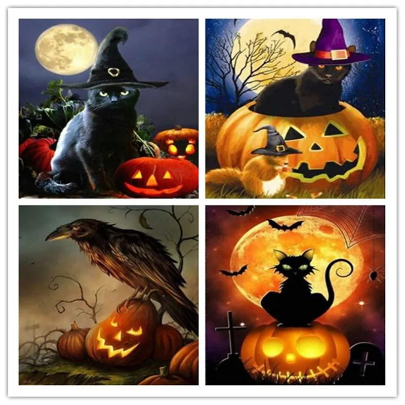 

DIY Diamond Painting Halloween pumpkin lantern Round Diamond Embroidery Cartoon grimace Home Decor wedding decoration