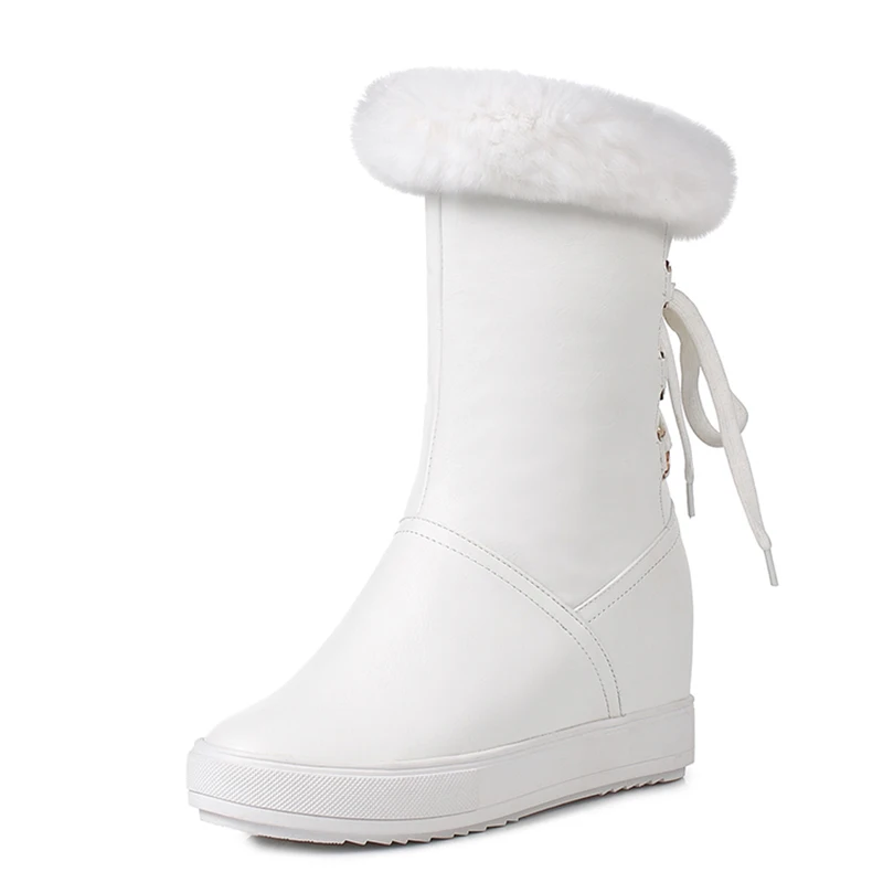 white Gdgydh/зимние сапоги на шнуровке; женская обувь с мехом внутри; Новинка года; зимняя теплая обувь на натуральном меху, увеличивающая рост; цвет черный, белый; хорошее качество - Цвет: white