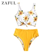 ZAFUL Sunflower Knot Reversible High Waisted Tankini Swimsuit Women Scoop Neck Crop Top Swimwear Summer Fashion Bathing Suits ZAFUL Sunflower Knot Reversible High Waisted Tankini Swimsuit Women Scoop Neck Crop Top Swimwear Summer Fashion Bathing Suits