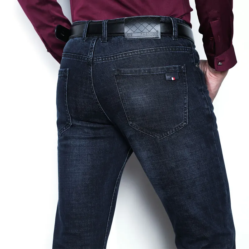 Джинсы мужские прямые брюки классические джинсы мужские джинсовые эластичные модные брюки повседневные Прямые брюки синие Черные