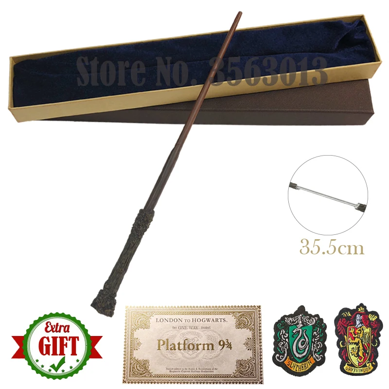35-42cm Metal Core Magic Wand 20 Species Potters Cosplay Dumbledore Voldemort Malfoy Snape Wands Toys Ticket Badge As Free Gift