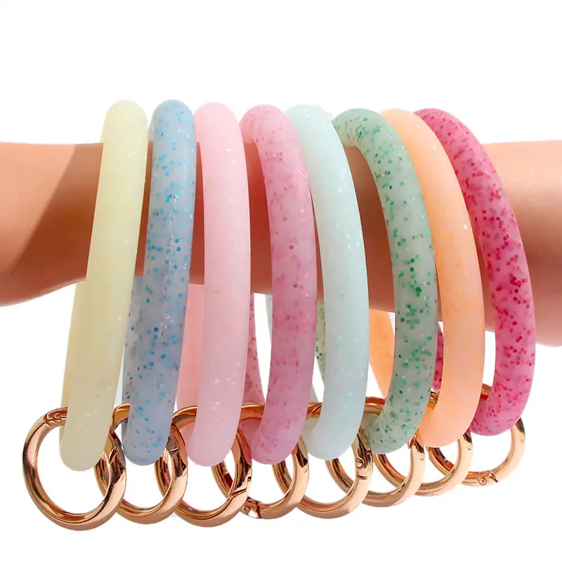 

JJFOUCS 2019 New Shiny Silicone O Key Chain Circle Cute Same Color Wristlet Keychain Wholesale Women Girls 8 Colors Keychain