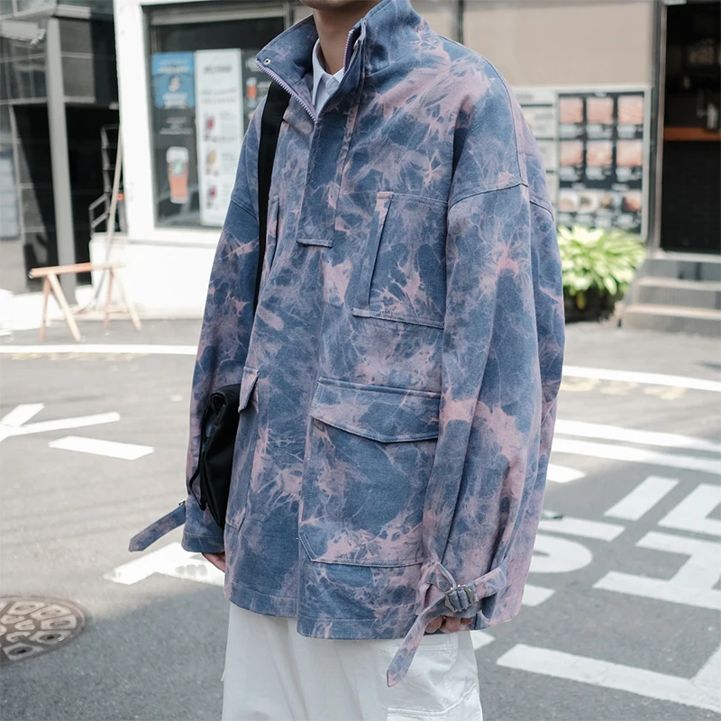 

New Men Windbreaker Jackets Men Tie Dye Streetwear Bomber Jackets 2019 Hip Hop Fashions Purple Jackets Coats Vintage